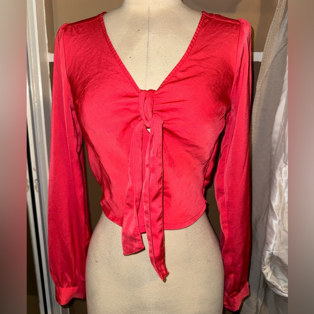 Express Vibrant Red Tie-Front Blouse